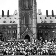 Group photo of the first youth rally attendees at Parliament Hill, Ottowa Canada