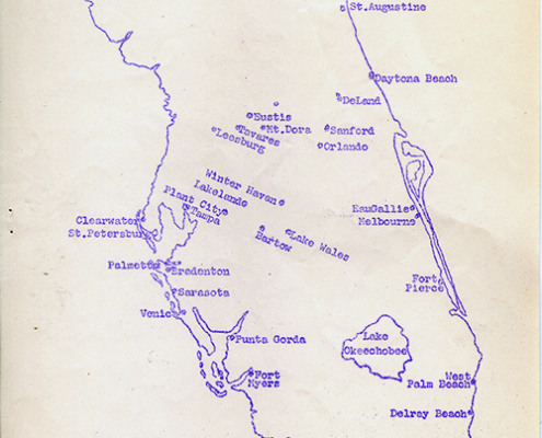 Map of Exploritory Trip to Florida taken on by members of the Michigan District Mission Board.