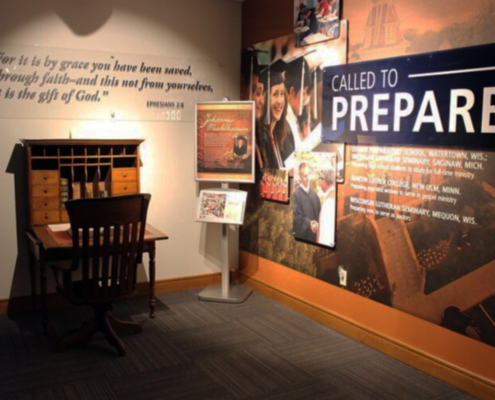 The Visitors Center located at the CMM contains the desk of the synod's first president Johannes Muehlhaueser