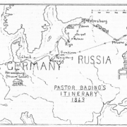 This map shows Bading's travel through Germany and Russia raising money for the seminary.